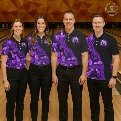 Purple Thunder Custom Womens Bowling Ball & Pin Shirts, Bowling Team Jerseys For Bowlers NYN3418