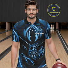 Load image into Gallery viewer, Male bowler wearing blue lightning bowling jersey during USBC tournament, premium sportswear for gamers and technology professionals, symbolizing confidence, intelligence and leadership