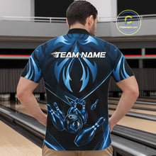 Load image into Gallery viewer, Male bowler wearing blue lightning bowling jersey during USBC tournament, premium sportswear for gamers and technology professionals, symbolizing confidence, intelligence and leadership