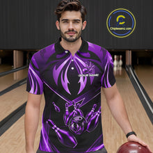 Load image into Gallery viewer, Male bowler wearing purple lightning bowling jersey during championship tournament, premium athletic apparel representing confidence, ambition and leadership.