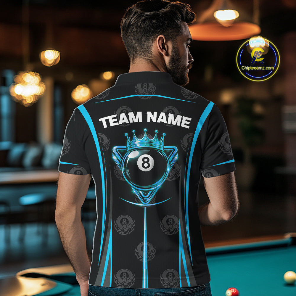 Black & Blue Crown 8 Ball Pool Billiard Apparel For Men Custom Billiard Team Shirt Designs NYN2407