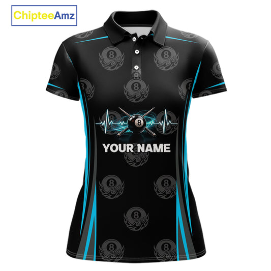 Black & Blue Crown 8 Ball Pool Billiard Apparel For Women Custom Billiard Team Shirt Designs NYN2407