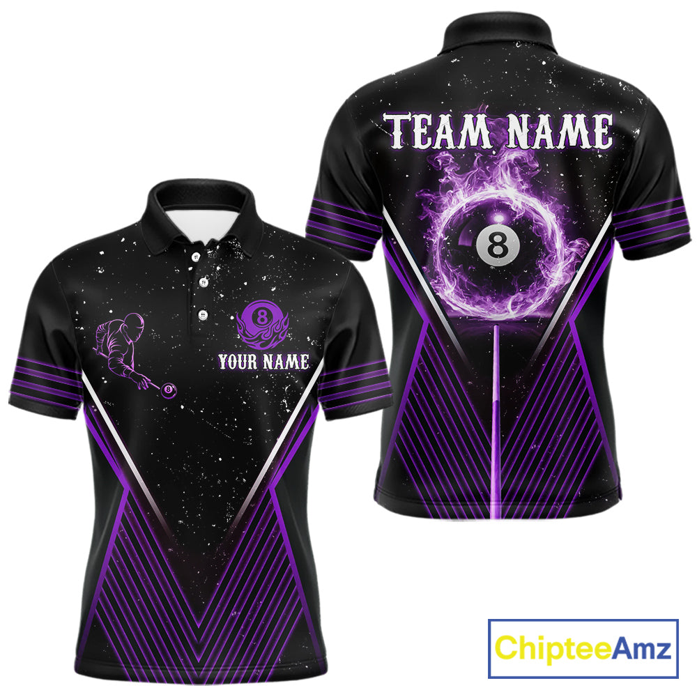 Purple Flames Smoke 8 Ball Pool Men Billiard Polo & 1/4-Zip Attire Custom Billiard Shirt Designs NYN2409