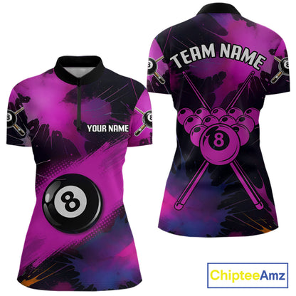 Grunge Paint Splatter Pink Ball 8 Billiard Shirts For Women Personalized Billiard Attire Gifts NYN2789
