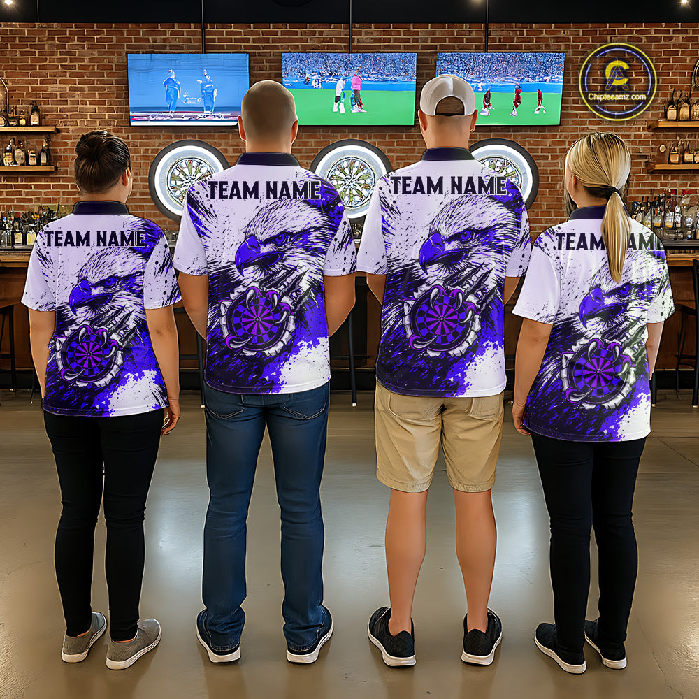 Custom Purple Grunge Eagle Scratch Dartboard Men Darts Polo & 1/4-Zip Shirts Dart Team Jerseys NYN2796