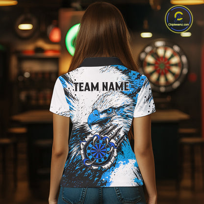 Custom Blue Grunge Eagle Scratch Dartboard Women Darts Polo & 1/4-Zip Shirts Dart Team Jerseys NYN2797