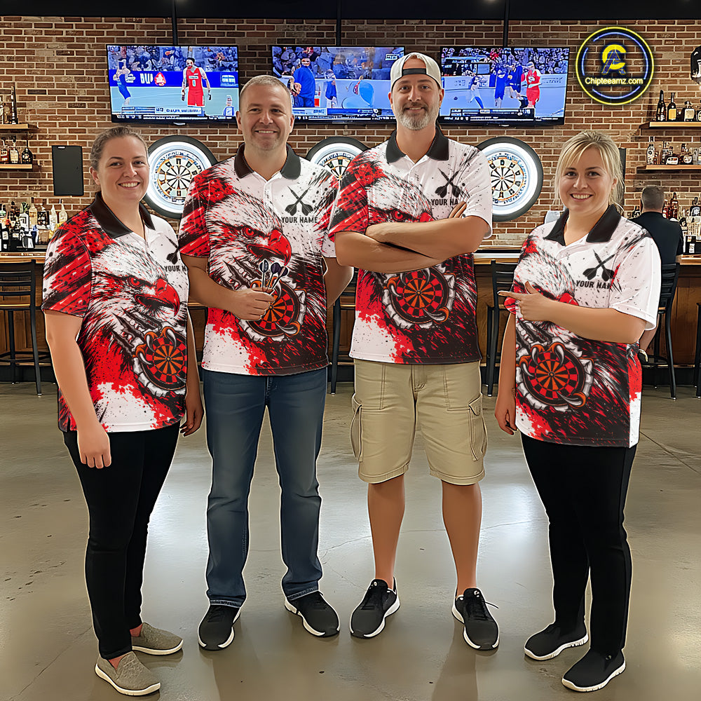 Custom Red Grunge Eagle Scratch Dartboard Men Darts Polo & 1/4-Zip Shirts Dart Team Jerseys NYN2798