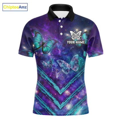 Blue Purple Galaxy Darts Polo & 1/4-Zip Shirt For Men Personalized Butterfly Dart Team Appeal NYN3010