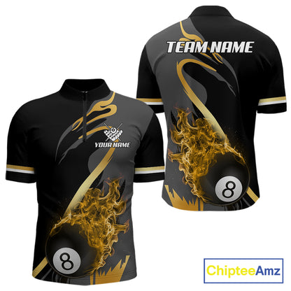 Yellow Black Fire Flame 8 Ball Pool Shirt For Men Personalized Billiard Team Apparel