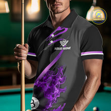 Load image into Gallery viewer, Purple &amp; Black Fire Flame 8 Ball Pool Billiard Shirt For Men Personalized Billiard Team Attire NYN3428
