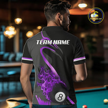 Load image into Gallery viewer, Purple &amp; Black Fire Flame 8 Ball Pool Billiard Shirt For Men Personalized Billiard Team Attire NYN3428