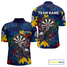 Load image into Gallery viewer, Men's Eagle Puzzle Pieces quarter-zip darts shirt with personalized player name, dart league apparel, puzzle graphic performance uniform