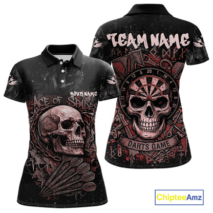 Red Graffiti Grunge Skull Darts Shirt For Women Custom Name & Team Skull Dart Outfit Jerseys NYN3985