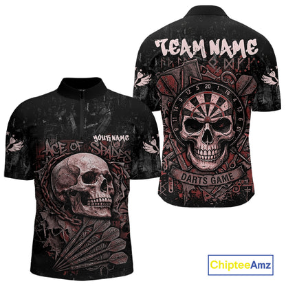 Red Graffiti Grunge Skull Darts Shirt For Men Custom Name & Team Skull Dart Outfit Jerseys NYN3985
