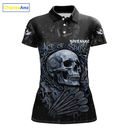 Blue Graffiti Grunge Skull Darts Shirt For Women Custom Name & Team Skull Dart Outfit Jerseys NYN3986