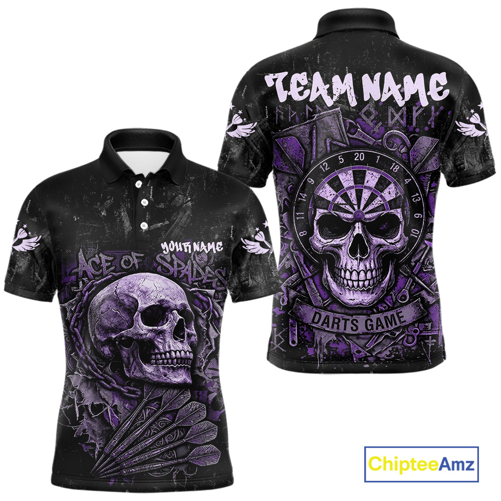Purple Graffiti Grunge Skull Darts Shirt For Men Custom Name & Team Skull Dart Outfit Jerseys NYN3987