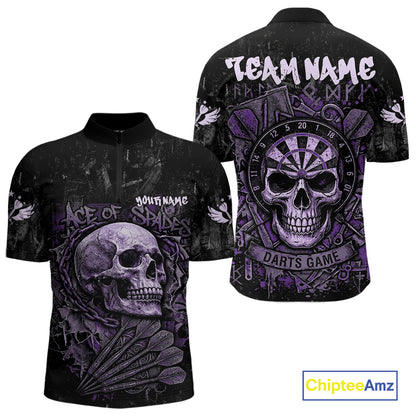 Purple Graffiti Grunge Skull Darts Shirt For Men Custom Name & Team Skull Dart Outfit Jerseys NYN3987