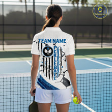 Load image into Gallery viewer, Custom White Grunge Blue Patriotic Pickleball League Jerseys Women US Flag Pickleball Shirts NYN2153
