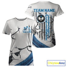 Load image into Gallery viewer, Custom White Grunge Blue Patriotic Pickleball League Jerseys Women US Flag Pickleball Shirts NYN2153
