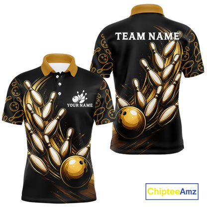 Strike Bowling Gold Yellow Bowling Jerseys For Men Custom Bowling Shirts Team Attire NYN3179