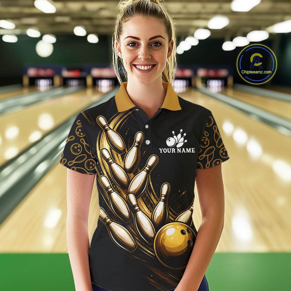 Strike Bowling Gold Yellow Bowling Jerseys For Women Custom Bowling Shirts Team Attire NYN3179