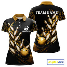 Load image into Gallery viewer, Strike Bowling Gold Yellow Bowling Jerseys For Women Custom Bowling Shirts Team Attire NYN3179