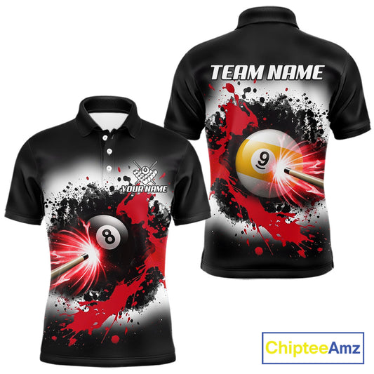 Lightning red billiard 8 ball and 9 ball shirt for men custom grunge pool team jersey