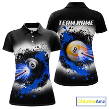 Load image into Gallery viewer, Lightning blue billiard 8 ball and 9 ball shirt for women custom grunge pool team jersey