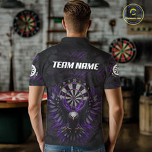 Load image into Gallery viewer, Male model wearing Purple Grunge Eagle Darts Polo, Custom Tournament Jersey, Personalized Dart Team Uniform