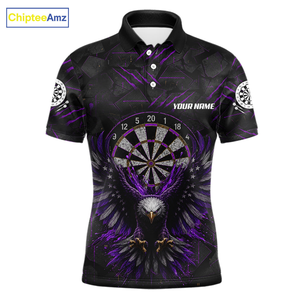 Purple Grunge Eagle Men's Darts Polo Shirt Mockup, Professional Eagle Dart Team Jersey, Personalized Tournament Uniform