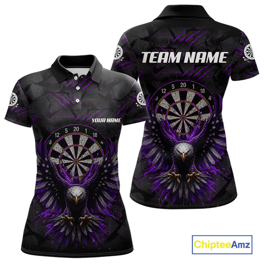 Purple Grunge Eagle Women's Darts Polo Shirt Mockup, Custom Eagle Dartboard Tournament Jersey, Personalized Dart Team Apparel