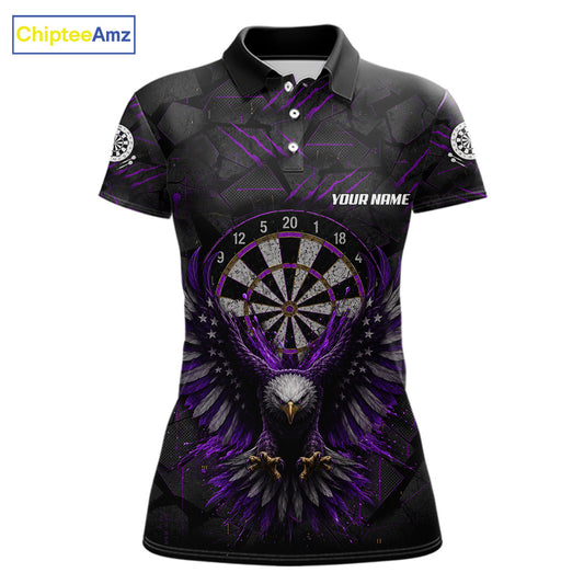 Purple Grunge Eagle Women's Darts Polo Shirt Mockup, Custom Eagle Dartboard Tournament Jersey, Personalized Dart Team Apparel