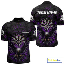 Load image into Gallery viewer, Purple Grunge Eagle Men's Quarter-Zip Darts Jersey Mockup, Professional Dart Competition Shirt, Personalized Team Apparel