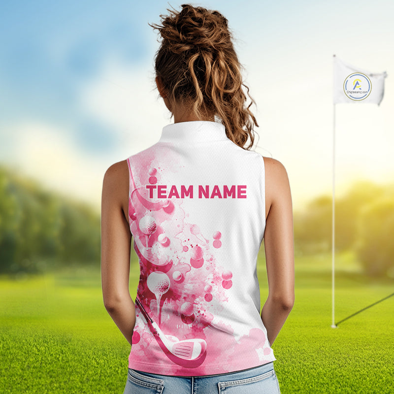 Pink Splatter Golf Ball & Clubs Team Apparel Sleeveless Polo Shirts Custom Golf Shirt For Women NYN3996