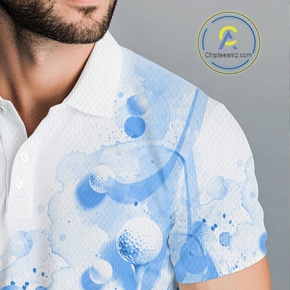 Blue Splatter Golf Ball & Clubs Team Apparel Mens Polo Shirts Custom Golf Shirt For Men NYN3997