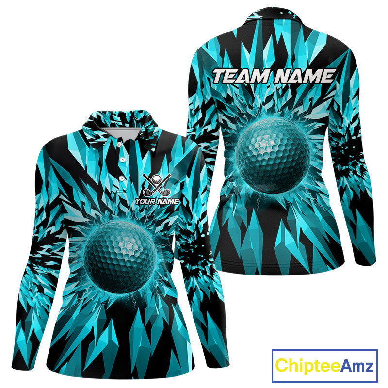 Icy Blue Geometric Womens Golf Polo Shirt Customize Golf Gifts For Women Golf Team Attire NYN4005