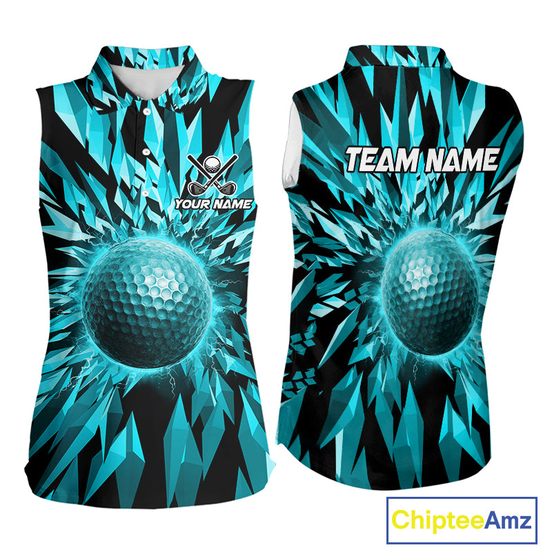 Icy Blue Geometric Golf Sleeveless Polo Shirt Customize Golf Gifts For Women Golf Team Attire NYN4005