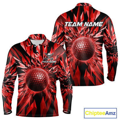 Icy Red Geometric Mens Golf Polo Shirt Customize Golf Gifts For Men Golf Team Attire NYN4006