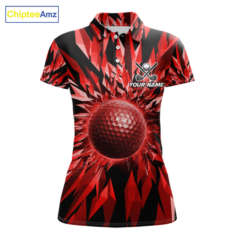 Icy Red Geometric Womens Golf Polo Shirt Customize Golf Gifts For Women Golf Team Attire NYN4006