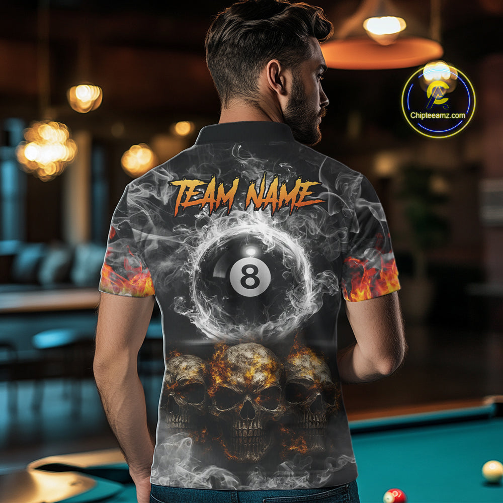 Fire Flame Skull Balls Billiard Shirt For Men Custom Smoke Ball 8 Pool Billiard Team Shirts NYN2414