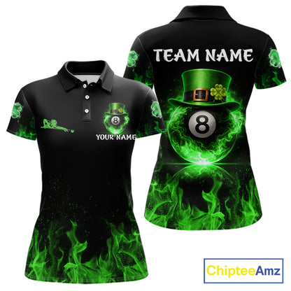 Shamrock 8 Ball Pool Polo & 1/4-Zip Shirt Personalized Women Patrick's Day Billiard Attire Gifts NYN2421