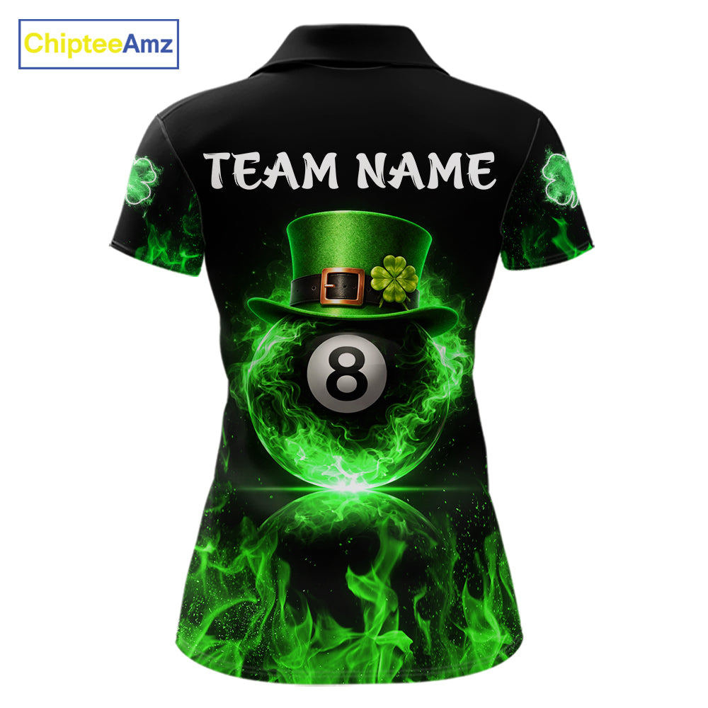 Shamrock 8 Ball Pool Polo & 1/4-Zip Shirt Personalized Women Patrick's Day Billiard Attire Gifts NYN2421