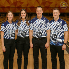Load image into Gallery viewer, Blue And White Grunge Funny Bowling Ball &amp; Pins Shirts Custom Team Bowling Jerseys For Men NYN3445