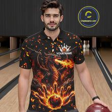 Load image into Gallery viewer, Fire Flame Dragon Bowling Polo Quarter Zip Shirts For Men Custom Team Bowling Jerseys | Red NYN3450