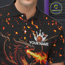 Load image into Gallery viewer, Fire Flame Dragon Bowling Polo Quarter Zip Shirts For Men Custom Team Bowling Jerseys | Red NYN3450