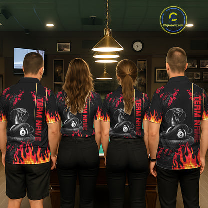 Red Fire Flame Cobra 8 Ball Pool Shirt For Men Custom Billiard League Team Polo & 1/4 Zip Jersey NYN4020