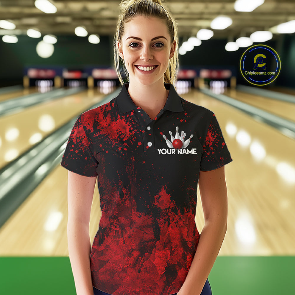 Red Splatter Cute Raccoon Women Bowling Shirts Custom Funny Bowling Pins Team Jerseys For Bowlers NYN3197