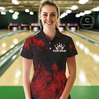Red Splatter Cute Raccoon Women Bowling Shirts Custom Funny Bowling Pins Team Jerseys For Bowlers NYN3197
