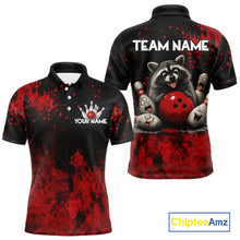 Load image into Gallery viewer, Red Splatter Cute Raccoon Men Bowling Shirts Custom Funny Bowling Pins Team Jerseys For Bowlers NYN3197