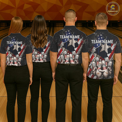Funny Sad Pins Mascot Patriotic Bowling Jersey For Women Custom Texas - US Flag Bowling Team Shirts NYN3199